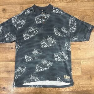 Tommy Bahama Polo Mens Large Blue/grey Shirt Hibiscus Tropical Floral 72% Silk